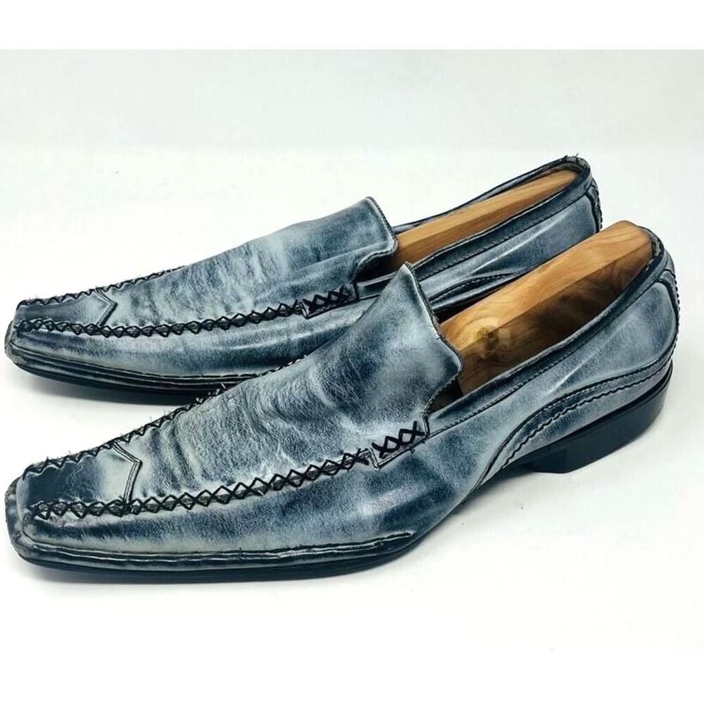 Bravo Leather Dyed Slip-On Almond Loafer Dress Shoes Mens Blue Size 9.5